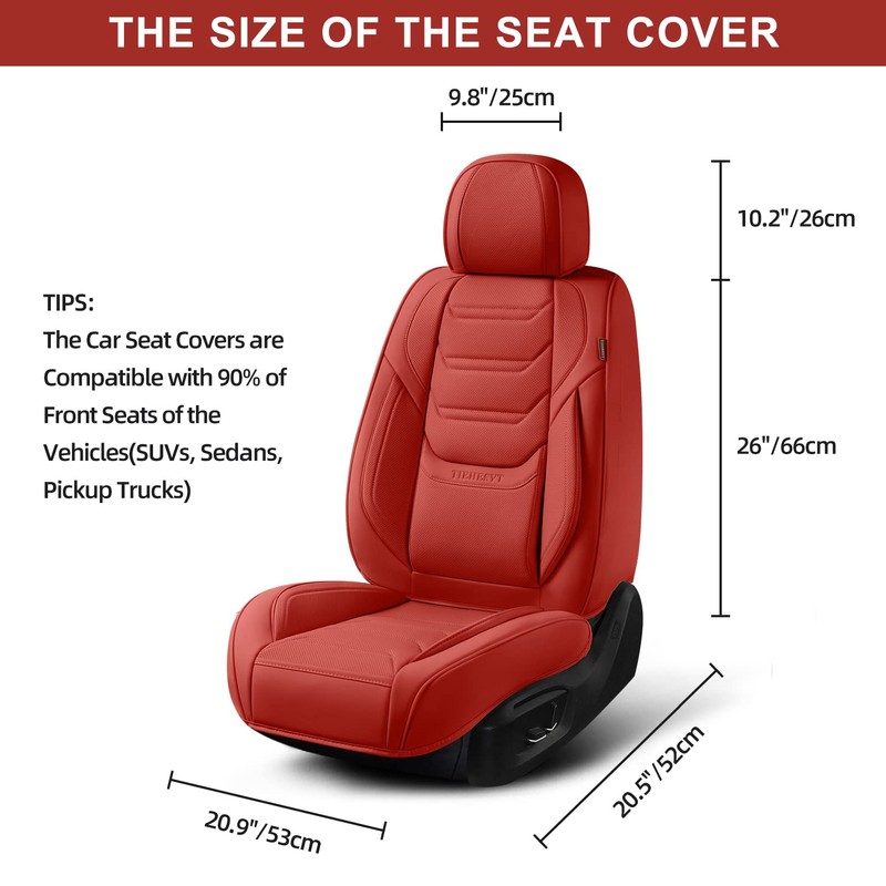 TIEHESYT Martha Red Car Seat Covers Front Pair, Breathable Leather