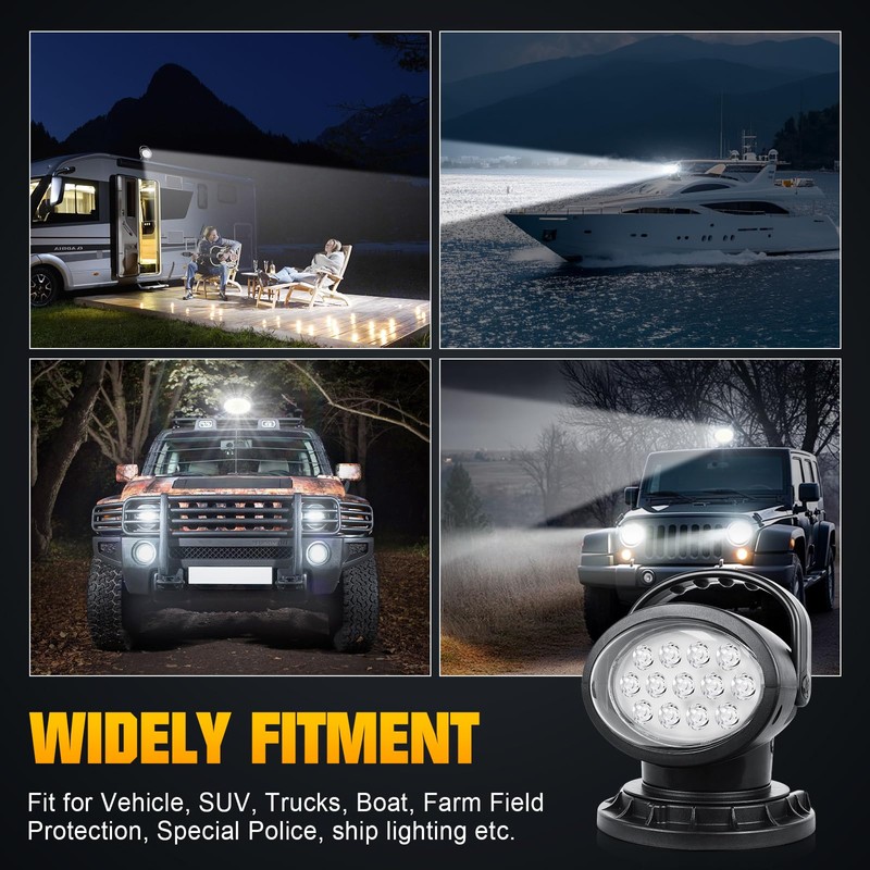 SKYWORLD 8 inch 38W LED Search Light, Portable Magnetic Base
