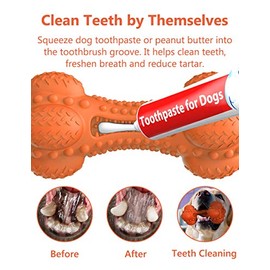 Juguete masticable para perros chirriantes para masticadores agresivos de raza grande, hueso de goma indestructible con cepillo de dientes para...    