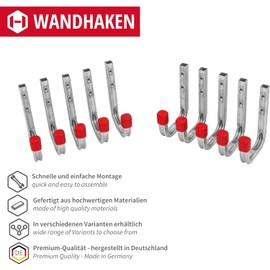 Gedotec Wall Mount – Wall Hooks for Screwing Galvanised Steel | Mono | Pack of 2 Device Hooks Length: 80 mm Including Mounting Material | All-Purpose Hooks Made of Metal | Wall Mount Garage | Wall