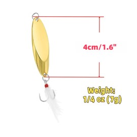 Fishing Spoons Fishing Lures Hard Metal Spinner Baits Reflective Casting Spoon Treble Hooks Jigs for Freshwater Saltwater，5 PCS with Box，Golden 1/4oz