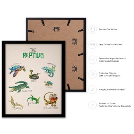 Poster Master The Reptiles Poster - Learning Materials Print - Educational Art - Animal Art - Gift for Students, Kids & Teacher - Decor for Kid's Room, Classroom or Library, 8x10 Black Framed