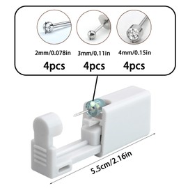Ear Piercing Gun Set, Portable Safety Ear Piercing with Stud Earrings, Sterile Disposable Ear Piercing Gun for Home, Girls, Boys, Women, Men, Pack of 12 (White), Stainless steel, metal, plastic