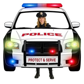 WADORN Police Car Shaped Banner Decor 6.6x5.7Ft Cop Car Theme Backdrop Photo Props Polyester Police Theme Photo Background for Graduation Ceremony Retirement Party Birthday Celebration Decors