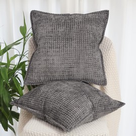 OYIMUA Chenille Decorative Cushion Cover, 50 x 50 cm, Grey, Modern Luxury Cushion Covers, Square Sofa Cushion, Set of 2, Soft Decorative Cushions with Edge for Living Room, Couch