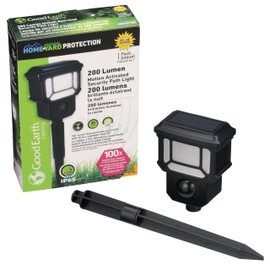 Good Earth Lighting Solar LED Landscape Security or Strobe Path Light in Matte Black, Motion Sensor with Auto Off, 200 Lumens, 5000K Color Temperature, IP65 Rated
