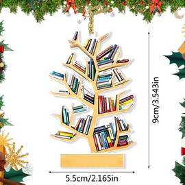 Christmas Book Ornament 2024 Lovers Gifts, Acrylic Funny Xmas Tree Shape Bookshelf Decor, Reading Book Ornament for Library, Book Christmas Ornaments, Book Ornaments for Christmas Tree (Tree Shelf-B)