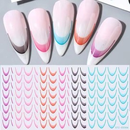 6 Sheets French Tip Nail Art Stickers Colorful French Tip Self-Adhesive DIY Red French Tip Nail Decals Cute Pink Tip Nail Stickers for Nail Art Blue French Tip Nail Design Decoration Nail Decoration