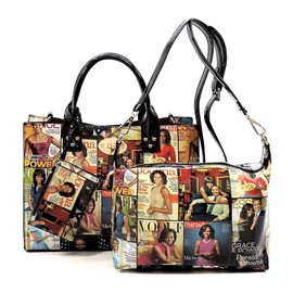 AMY&JOEY Glossy magazine cover collage crossbody bag purses Michelle Obama mini handbag (MULTI/BLACK)