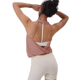 Womens Summer Open Back Yoga Tops Halter Backless Workout Tank Top Loose Fit Athletic Shirts Gym Activewear for Women Blush Pink XL
