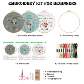 Torytoe Embroidery Set Adults, 3 Sets Embroidery for Beginners Plant Pattern Embroidery Set Beginners Cross Stitch Kit with Embroidery Hoop and Tools Stick Set for DIY Crafts, Craft Set