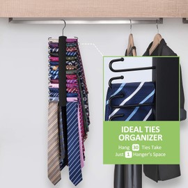 OMHOMETY 2 Pack Tie Rack, Wooden Tie Hanger for Men Closet, 60 Storage Capacity, Non-Slip Rotatable Tie Organizer, Closet Organizers and Storage, Black