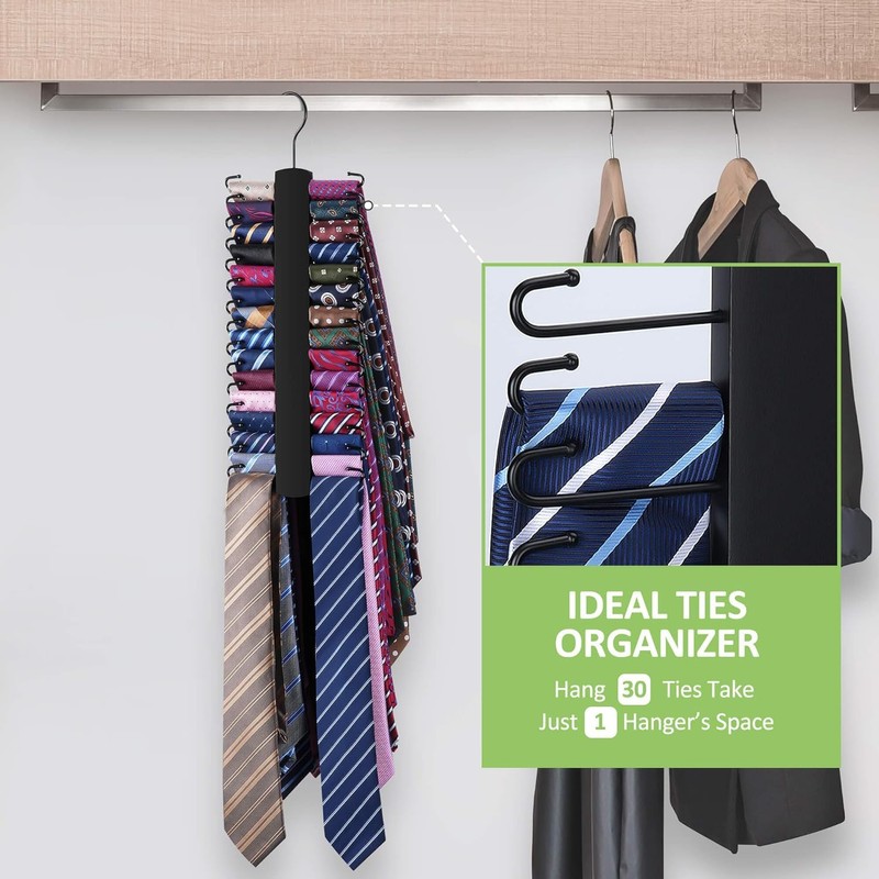 OMHOMETY 2 Pack Tie Rack, Wooden Tie Hanger for Men