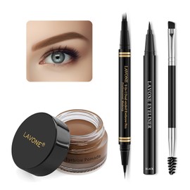 Eyebrow Pen Makeup Kit, with Waterproof Microblading Eyebrow Pencil, Eyeliner, Eyebrow Pomade and Dual-ended Eyebrow Brush, Brow Pencil Kit for Natural Brow - Soft Brown