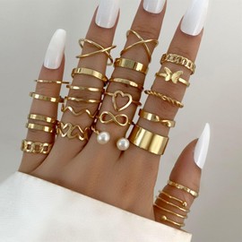Donboly 22 Pieces Vintage Gold Knuckle Rings Set, Boho Butterfly Snake Stackable Finger Rings, Ankle Rings Set for Women, Gold Midi Rings for Women Girls, Trendy Stacking Rings Set, Non-precious metal