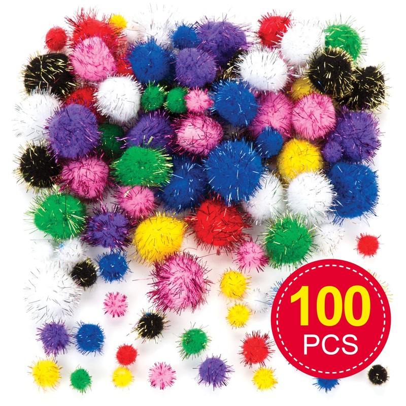 Baker Ross ET306 Multicoloured Glitter Poms Value Pack — Ideal