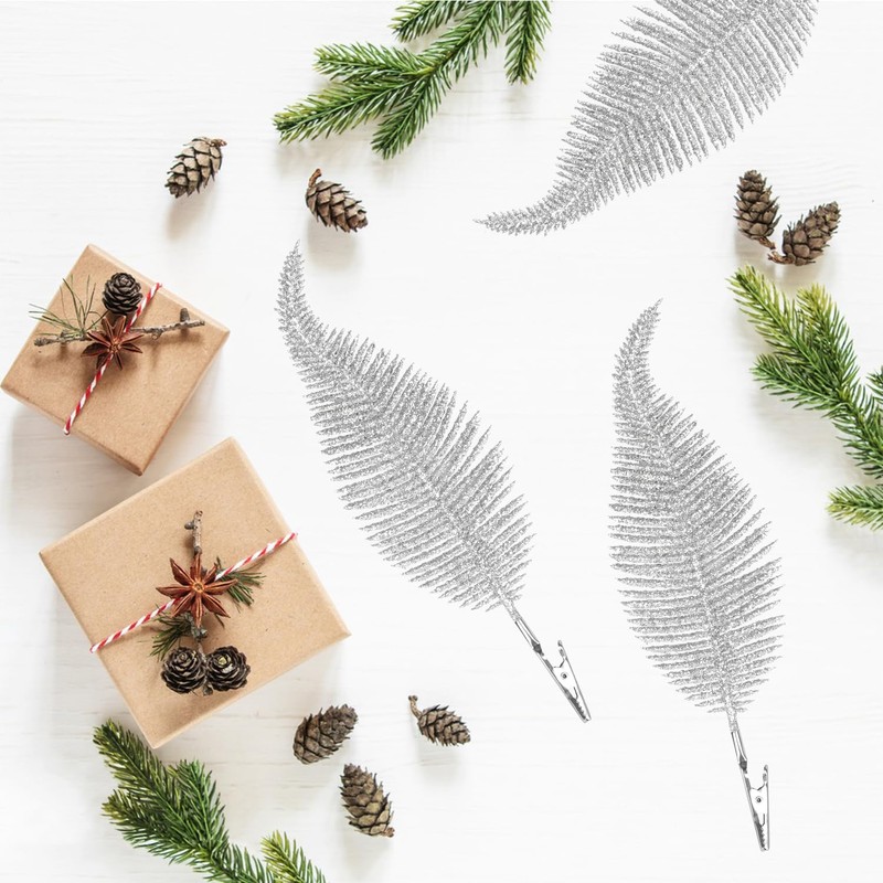 Suloli Silver Feather Christmas Tree Decorations - 10PCS Clip On,