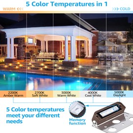 LEONLITE 8-Pack Premium Series 5CCT 4 Inch LED Retaining Wall Lights Swivel, 2200K/2700K/3000K/4000K/5000K Selectable, Hardscape Lighting Low Voltage, 12V Paver Light, 2W Outdoor Step Light, ETL