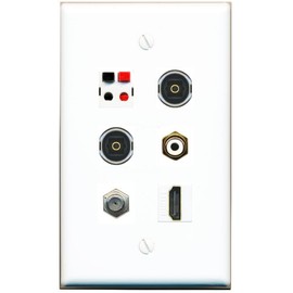 RiteAV Coax HDMI RCA-White Speaker 2 TOSLINK Flat/Solid Wall Plate [White]