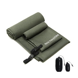 Bee Nesting Ultralight Quick Dry Towels for Backpacking, Microfiber Towel Tavel Accessories for Hiking, Beach, Gym, Swimming, Pocket Sweat Towels Set of 2 Pack, XL (120x60cm) + S (40x40cm), Olive Drab