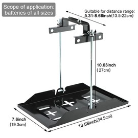 Battery Hold Down Tray Kit, Universal Storage Battery Holder Battery Tray Holder, Adjustable & Corrosion-Resistant Metal Bracket Clamp for Cars Boats Marine(size:27cm Bolt with 34.5cm Battery Tray)