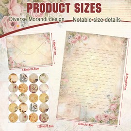 TaoBary 160 Packs Stationery Paper Set (50 Double Sided Stationery Writing Papers 50 Matching Envelopes) 60 Round Dot Sticker, 10 Design(Lace Edged Scrapbook,5.5 x 8.25 Inch)