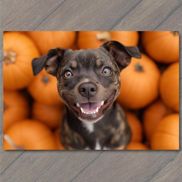 PaperMadDogScar POSTCARD Puppy Dog Happy Halloween Pumpkins Fall Autumn Smiling