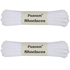 "Puzeam 2 Pairs Oval Athletic Shoelaces 15 Colors 1/4"" Half Round Shoe Laces for Sneakers - White 120"