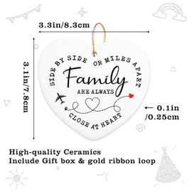 Long Distance Gift Side by Side Or Miles Apart Family is Always Close at Heart Hanging Ornament Ceramic Heart Keepsake Christmas Birthday Gift for Family Mom Dad Sister Brother Aunt Grandma Grandpa