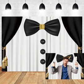 OERJU 7x5ft Gentleman Tuxedo Backdrop for Birthday Party Banner Black and White Suit Bow Tie Decoration Father's Day Photography Background for Baby Boy Shower 1st Birthday Photo Booth Props Vinyl