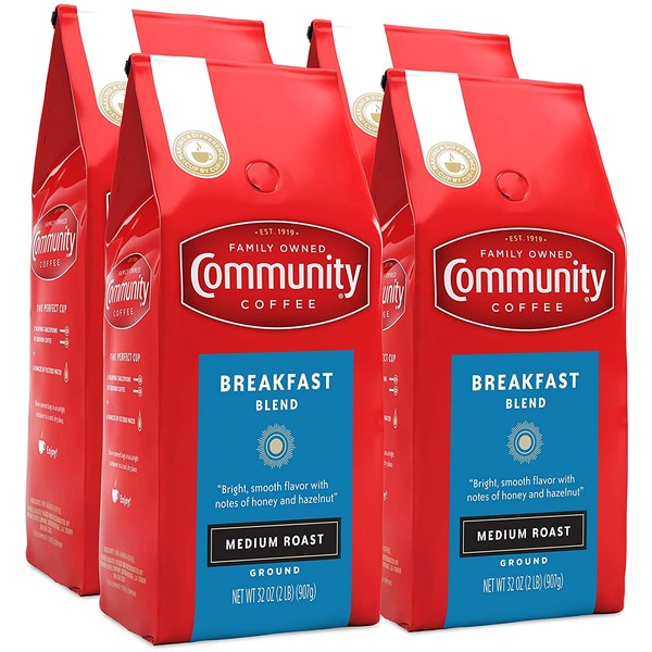 Community Coffee Breakfast Blend Medium Roast Coffee, Ground, 32 Ounce Bag (Pack of 4)