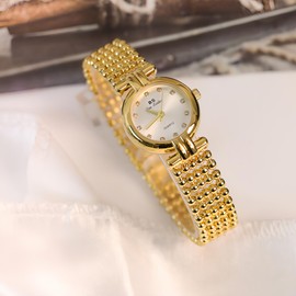 FANMIS Vintage Gold Petite Women's Bracelet Watch Elegant Design Dress Watches Luxury Updated Gold Waterproof Watch Minimalism Bracelet Watch with Tools Included (Gold White)