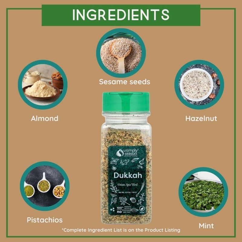 USimplySeason Dukkah (4.8 oz) - Nutty Egyptian Flavor Blend for