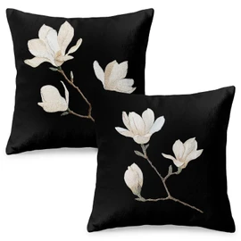 RBAFAO Vintage Floral Throw Pillow Cover 18x18 - White Magnolia Decor Pillowcase | Indoor Outdoor Cushion Case for Sofa Couch Bed Living Room Bedroom Home,Set of 2 18x18inch