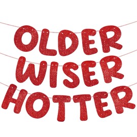 Fulmoon Set of 3 Pre Strung Older Wiser Hotter Glitter Banner Funny Birthday Banner for Women 30th 40th 50th 60th 70th 80th Birthday Party Decorations Birthday Sign Birthday Gift (Red)