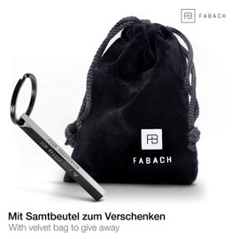 FABACH Cuboid Key Ring, “Fahr vorsichtig, ich brauch Dich,” engraving - Cuboid Car Keyring, Stainless Steel - Stick Pendant with Deep Filigree Engraving, black