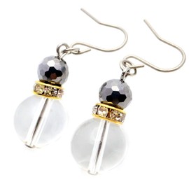 GOLD STONE Terahertz Earring, For Both Ears, Natural Crystal, Sparkling, Swaying, Power Stone, Health, Beauty, Terahertz