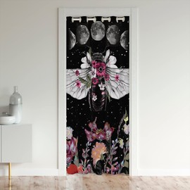 Moon Bee Wildflower Decor Darkening Blackout Curtain 52x80 Inch 1 Panel Bohemian Door Curtain Doorway Privacy Plant Garden Herbs Leaves Cute Moon Phase Closet Door Cover Curtain Botanical Floral