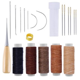 21 Piece Leather Sewing Set, Leather Tool Set, 5 Rolls of Wax Thread, 13 Hand Leather Needles, Sewing Awel, Thimble, Storage Bottle, Ideal for Upholstery, Carpets, Sofas, Sailing Seats & Shoe Repairs