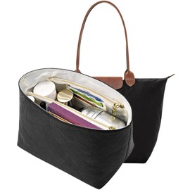 LOUKAYCCI New Dupont Paper Purse Organizer Insert for Longchamp Le Pliage L Handbag Insert (Black&White, Large)