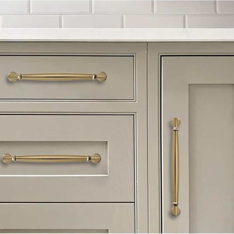 khtumeware 10 Pack 3-1/2 Inch(89mm) Brushed Brass Cabinet Pulls Heavy