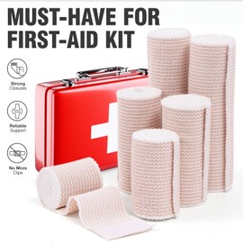 ZJCCTO Elastic Bandage 4 Pack. 6 Inches Wide x (13 to 15 ft. When Stretched) with Hook and Loop on Both Ends, Latex Free Bandage. Perfect Compression Wrap for Varicose Veins,Sprained Ankle