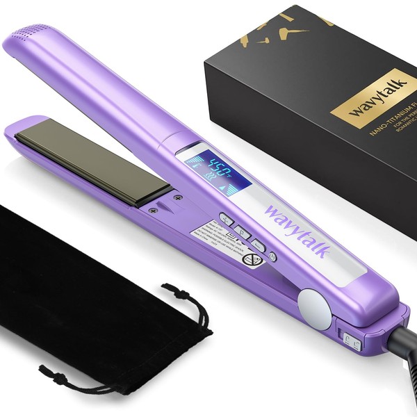Wavytalk Pro Flat Iron Hair Straightener, 100% Pure Titanium Flat Iron for Easy Glide, Straightener and Curler for All Hairstyles, Dual Voltage Flat Iron for Hair (Purple)