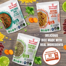 Eat Regal Microwave Rice - 3 Flavor Ready to Eat Variety Pack with Mexican Rice, Veg Fried Rice, and Cilantro & Lime - Ready in 90 Seconds - 8.8oz (Pack of 6) Microwavable Food | Rice Microwavable | Heat and Eat