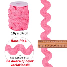 GORGECRAFT 10 Yards x 20-34mm Rick Rack Trim Bright Pink RIC Rac Ribbon Zig Zag Trim Wave Bending Fringe Trim Woven Braided Fabric Lace for DIY Sewing Crafts Wedding Clothes Gift Wrapping