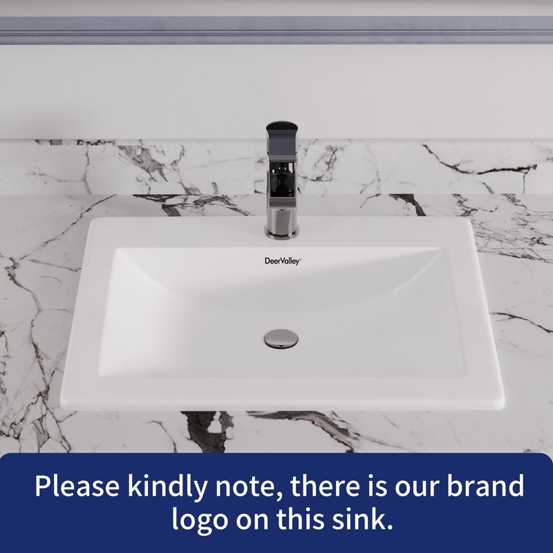 DeerValley 21"x18" Drop-In Bathroom Sink Ceramic Rectangle Vessel Sink with
