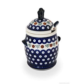 Bunzlauer Keramik Honigtopf mit Honiglöffel im Set, Dekor 41