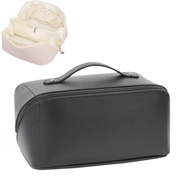 Large Travel Cosmetic Bag Cosmetic Organizer High Capacity Makeup Bag Storage Bag PU Leather Makeup Box for Women Girls, black, Gorgeous