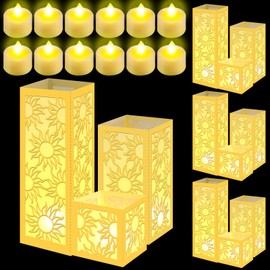 Rossesay 12 Pcs Princess Sun Centerpieces for Table Decorations 3 Size Purple Princess Birthday Paper Lantern Boxes with Tea Lights Candles Table Ideas Decorations for Sun Birthday Party