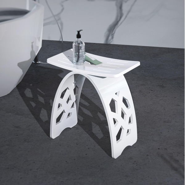 MESAILUP Porcelain White Acrylic Shower Stool for Inside Shower, Modern